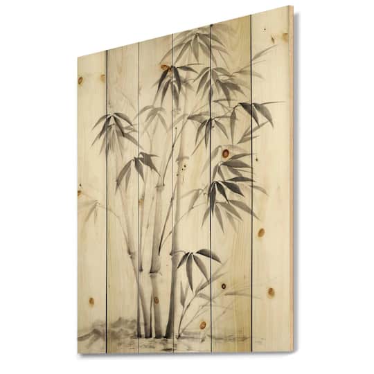 Designart - Vintage Monochrome Bamboo II - Traditional Print on Natural Pine Wood